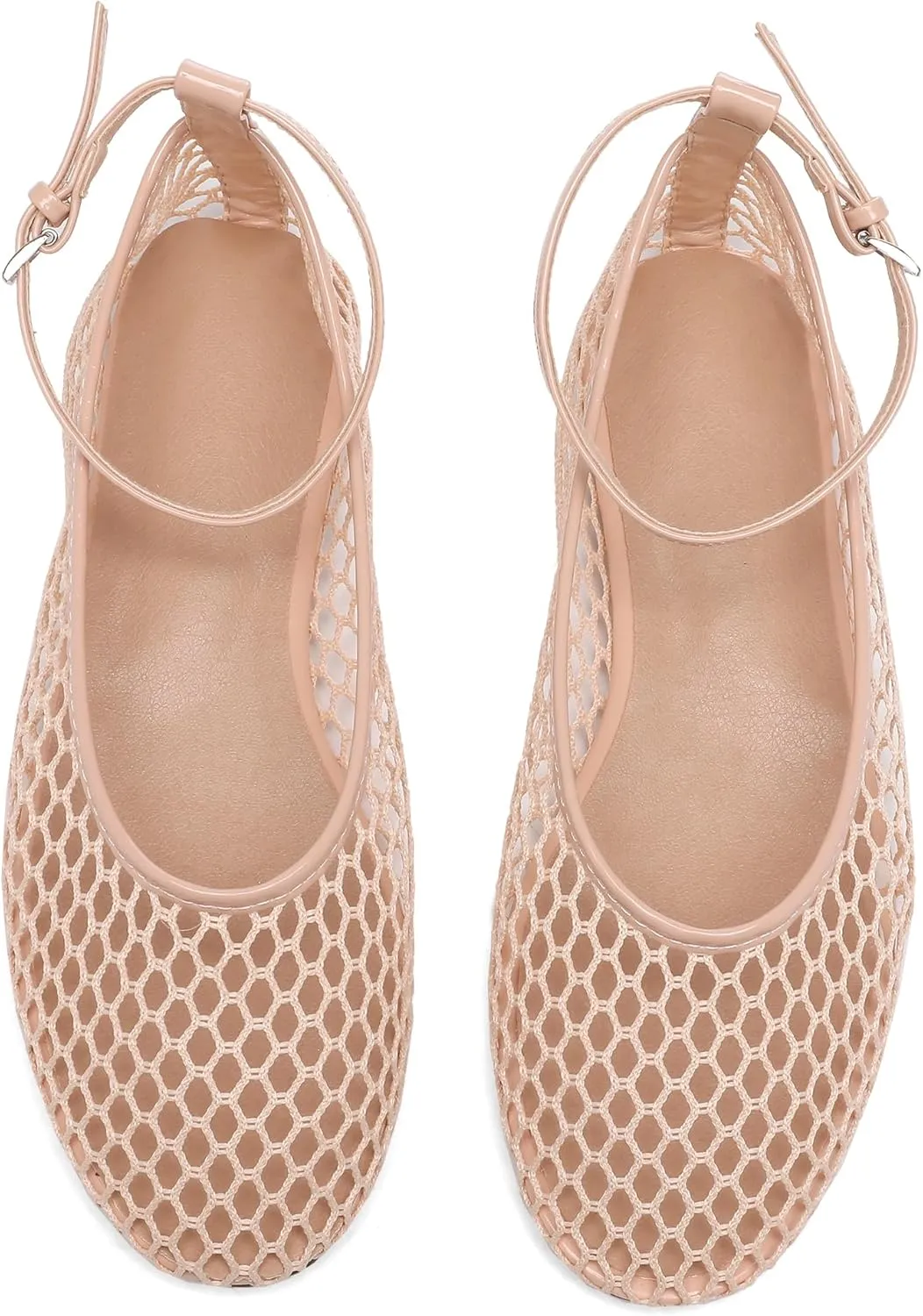 Mesh Ballet Flats for Women Metal Buckle Mary Jane Flats Comfortable Dressy Ballerina Fishnet Shoes with Ankle Bracelet
