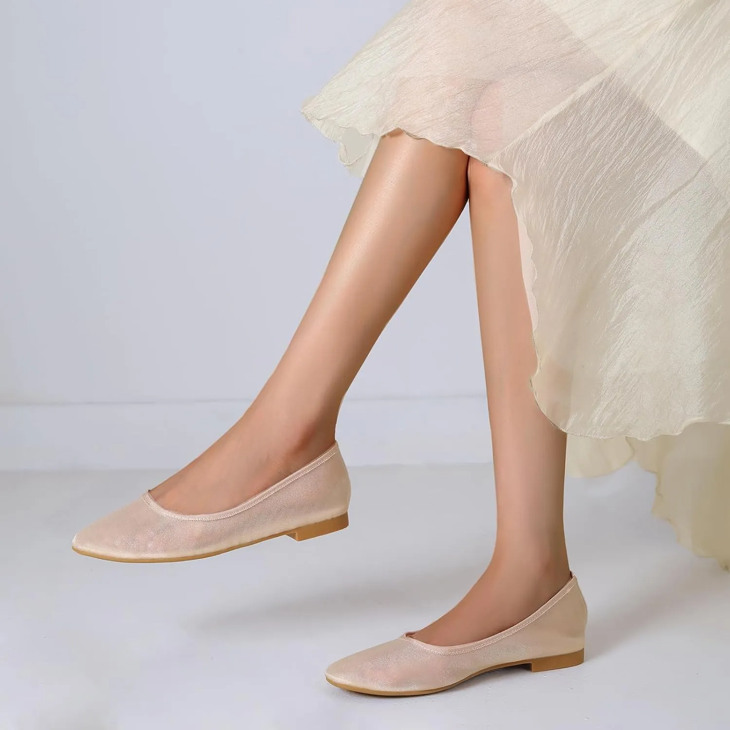 Mesh Ballet Flats for Women Round Toe Slip on Bling Casual Low Heel Comfortable Office Ballerina Flat Shoes