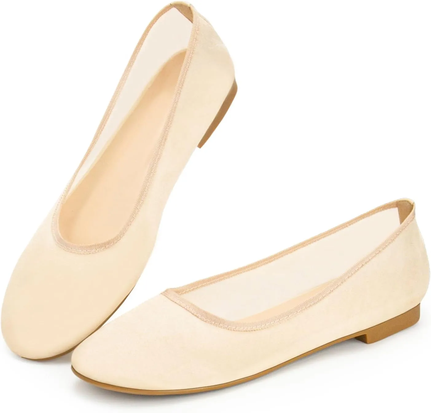 Mesh Ballet Flats for Women Round Toe Slip on Bling Casual Low Heel Comfortable Office Ballerina Flat Shoes