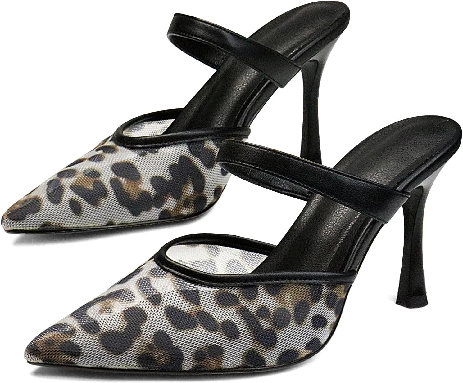 Mesh Pointed Toe Mule Heels for Women Slip On Kitten Heels Sandals Closed Toe Dress Pumps