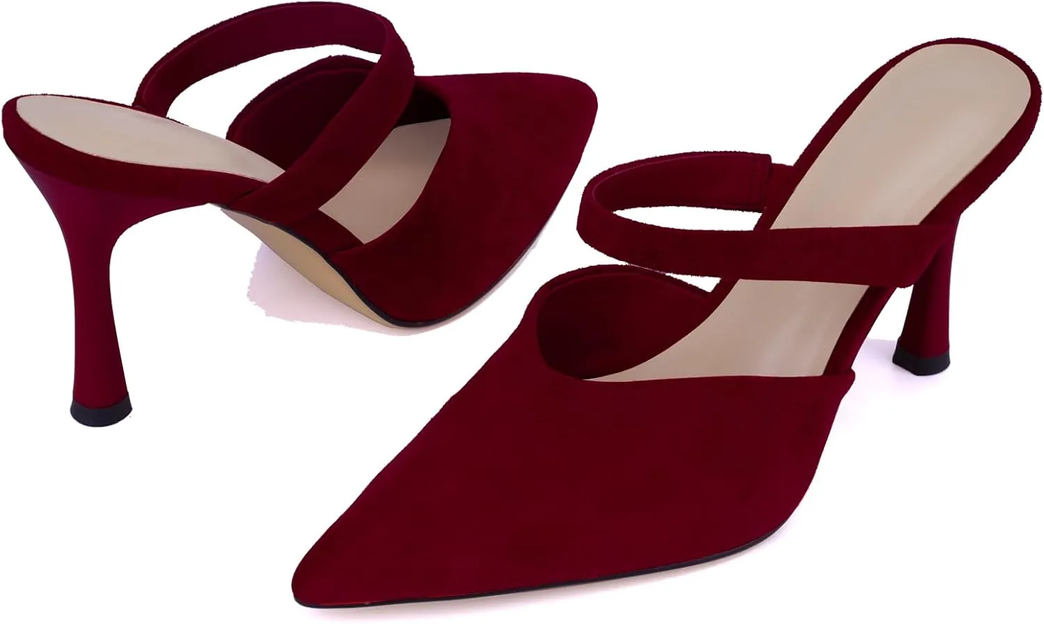 Mesh Pointed Toe Mule Heels for Women Slip On Kitten Heels Sandals Closed Toe Dress Pumps