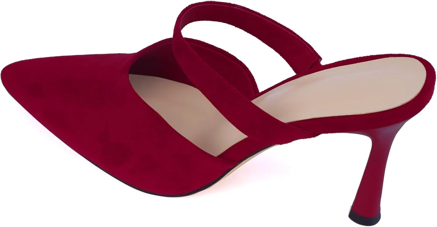 Mesh Pointed Toe Mule Heels for Women Slip On Kitten Heels Sandals Closed Toe Dress Pumps