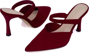 Mesh Pointed Toe Mule Heels for Women Slip On Kitten Heels Sandals Closed Toe Dress Pumps