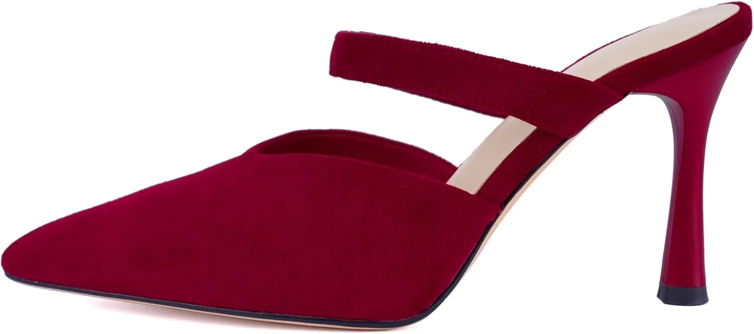 Mesh Pointed Toe Mule Heels for Women Slip On Kitten Heels Sandals Closed Toe Dress Pumps