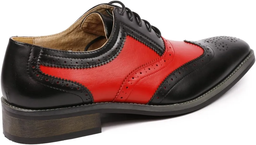 Metrocharm MC118 Men's Two Tone Perforated Wing Tip Lace Up Oxford Dress Shoes