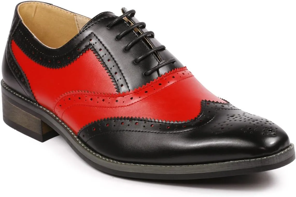 Metrocharm MC118 Men's Two Tone Perforated Wing Tip Lace Up Oxford Dress Shoes