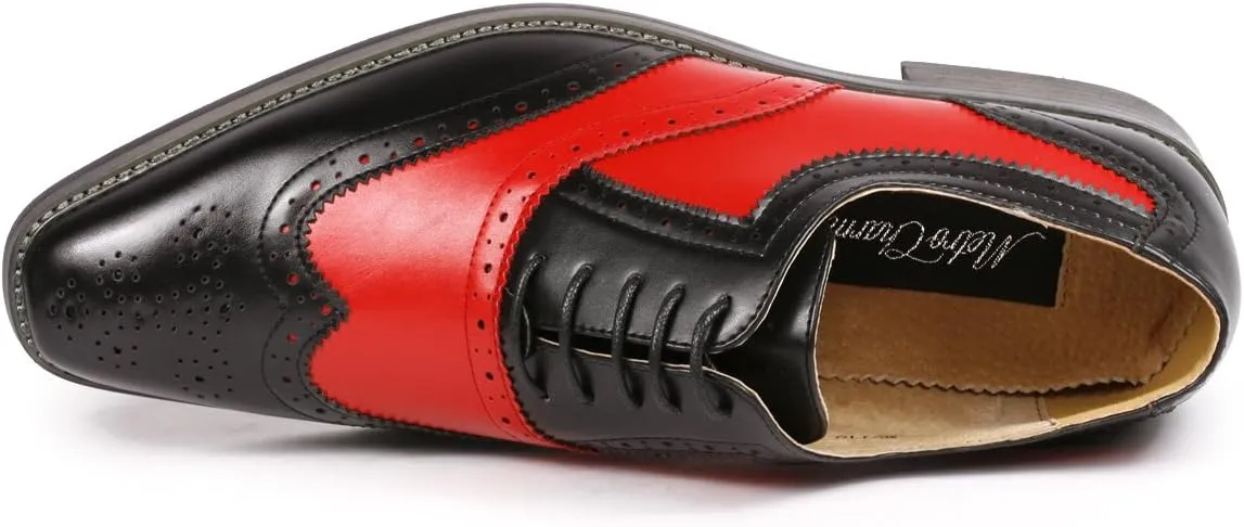 Metrocharm MC118 Men's Two Tone Perforated Wing Tip Lace Up Oxford Dress Shoes