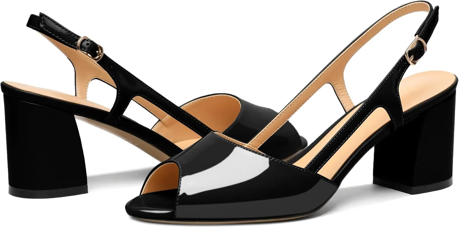 Mettesally Womens Slingback Chunky Heels Pumps Peep Open Toe Low Heels Ankle Strap Wedding Bridal Prom Dress Shoes