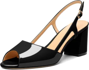 Mettesally Womens Slingback Chunky Heels Pumps Peep Open Toe Low Heels Ankle Strap Wedding Bridal Prom Dress Shoes