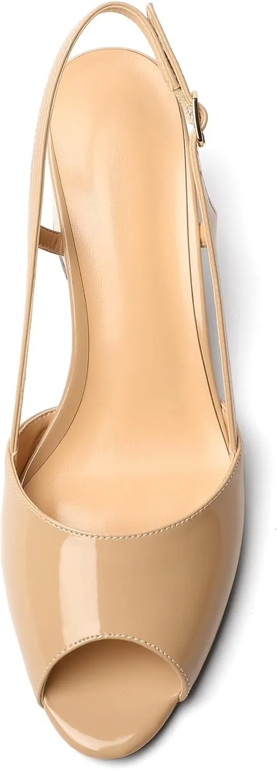 Mettesally Womens Slingback Chunky Heels Pumps Peep Open Toe Low Heels Ankle Strap Wedding Bridal Prom Dress Shoes