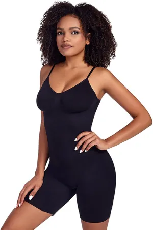 Mid Thigh Shapewear Bodysuit for Women, Waist Trainer Tummy Control Full Body Shaper, Round Neck Butt Lifter