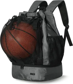 MIER Drawstring Basketball Backpack Soccer Bag with Shoe Compartment & Mesh Pocket Sports Gym String Backpack for Women Men, Lightweight