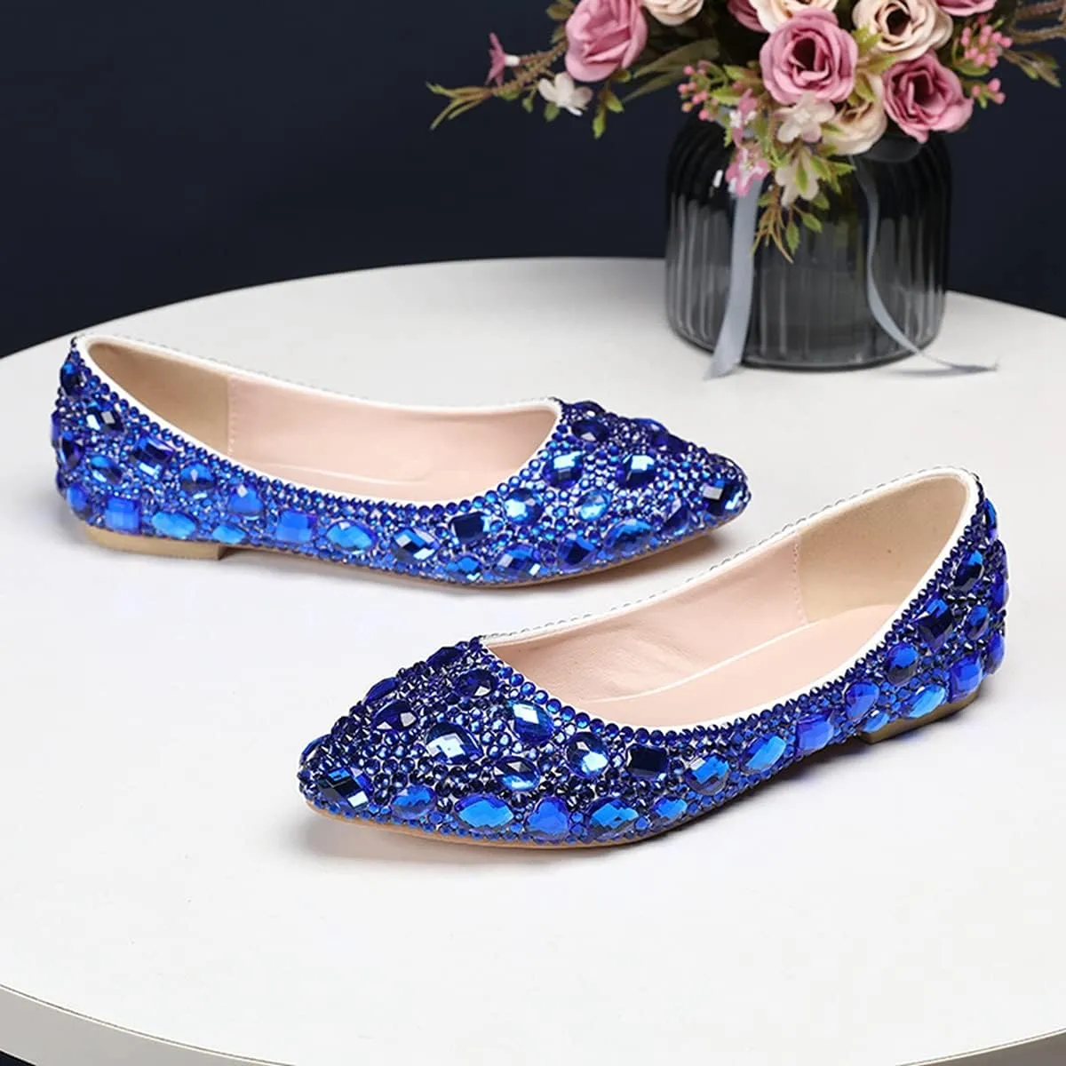 Minishion Wedding Shoes for Women Flats Comfortable Rhinestone Slip on Pumps Shoes
