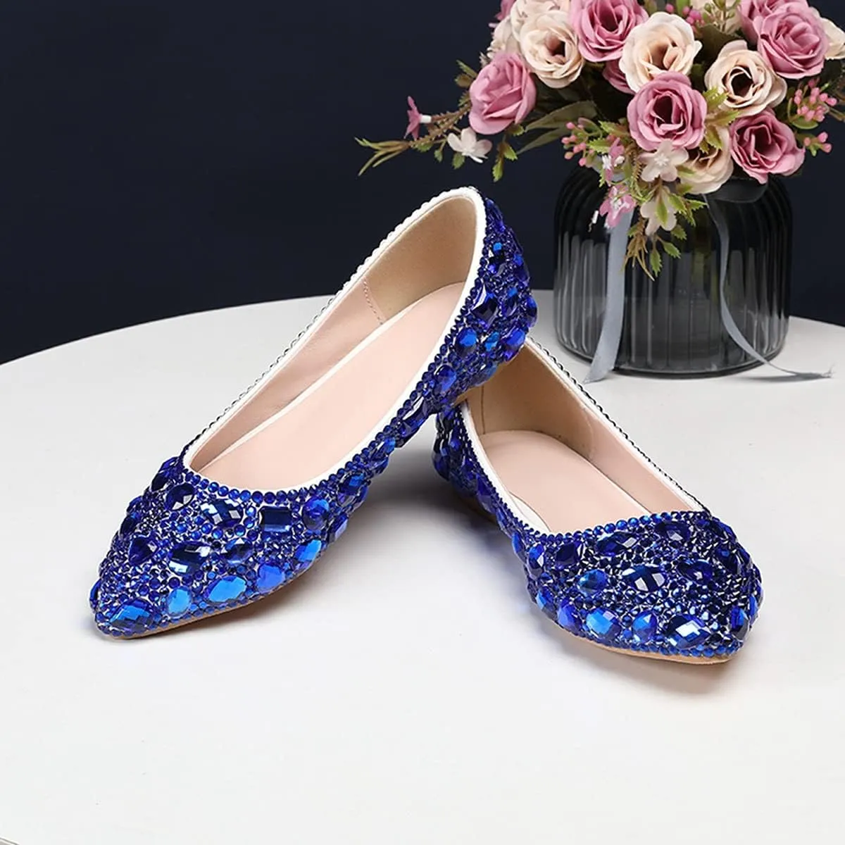 Minishion Wedding Shoes for Women Flats Comfortable Rhinestone Slip on Pumps Shoes