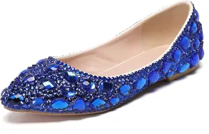 Minishion Wedding Shoes for Women Flats Comfortable Rhinestone Slip on Pumps Shoes