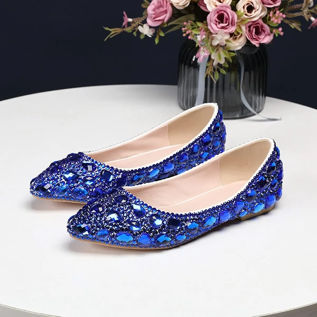 Minishion Wedding Shoes for Women Flats Comfortable Rhinestone Slip on Pumps Shoes