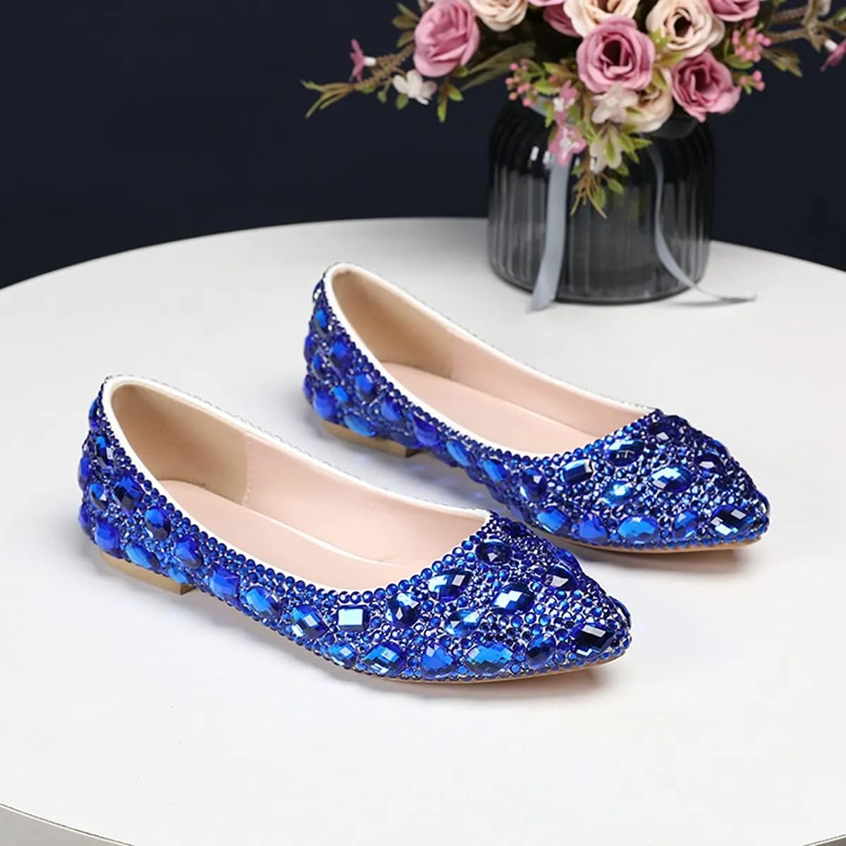 Minishion Wedding Shoes for Women Flats Comfortable Rhinestone Slip on Pumps Shoes