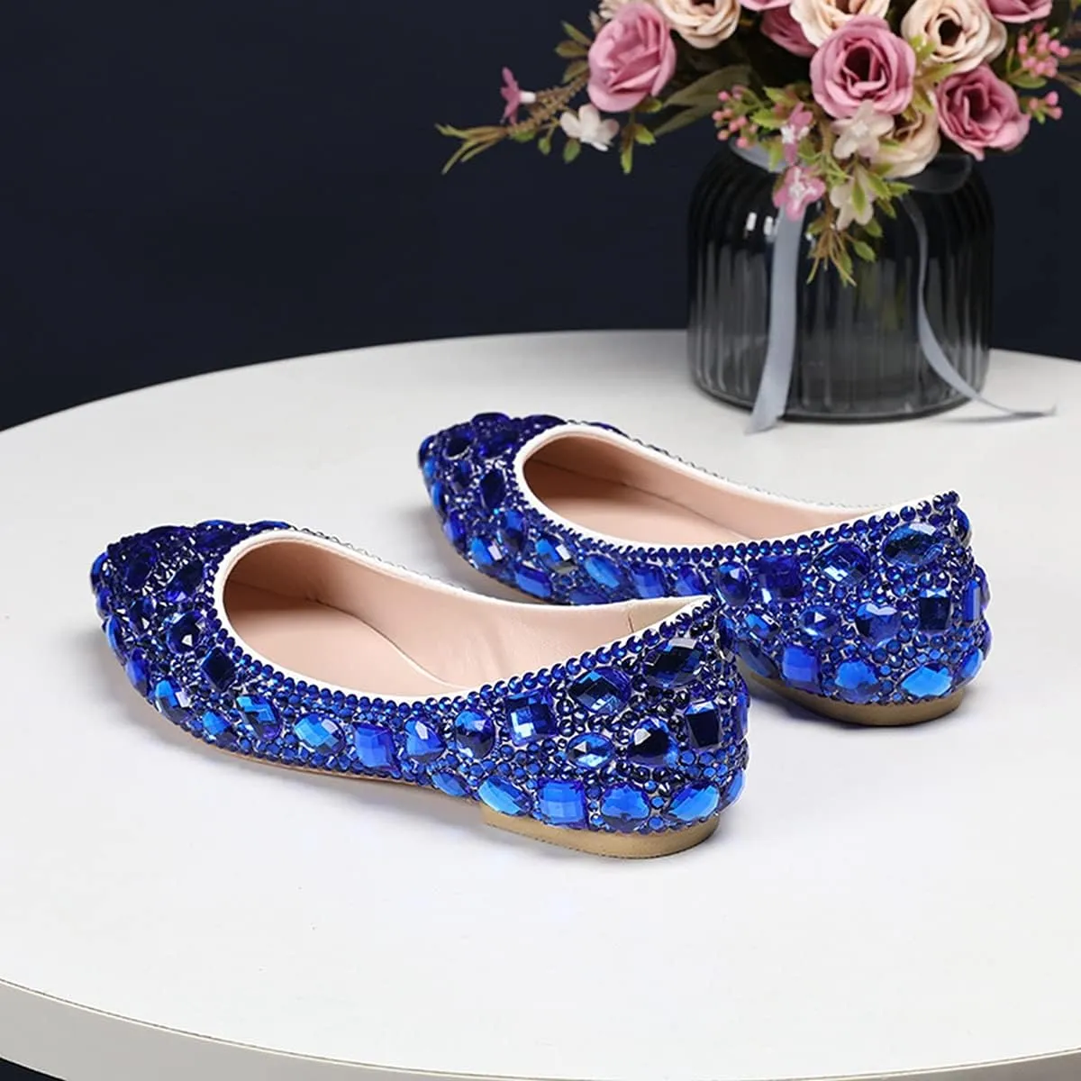 Minishion Wedding Shoes for Women Flats Comfortable Rhinestone Slip on Pumps Shoes