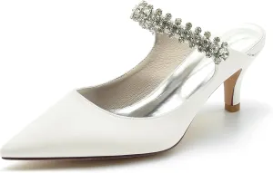 Minishion Womens Formal Shoes for Wedding Low Heel Pointed Toe Party Prom Pumps Mule with Rhinestones BR039