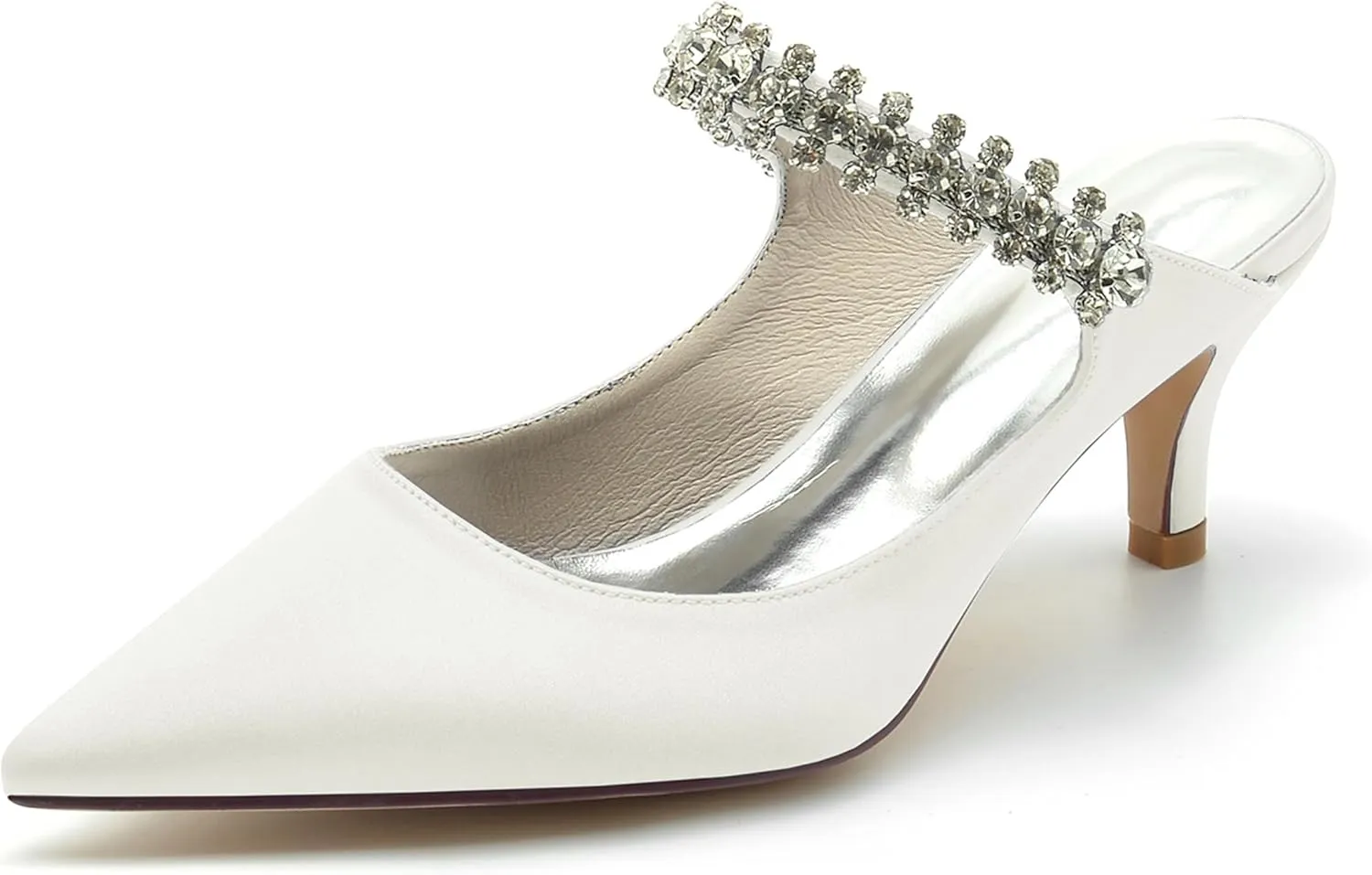 Minishion Womens Formal Shoes for Wedding Low Heel Pointed Toe Party Prom Pumps Mule with Rhinestones BR039