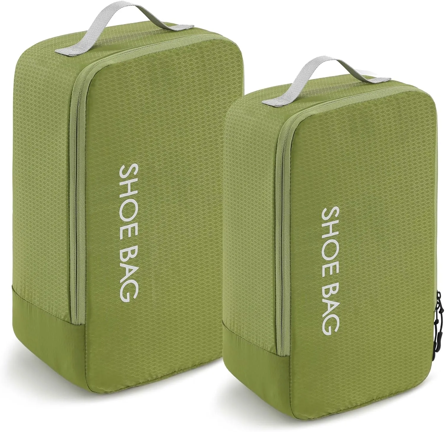 MissBoy Travel Shoe Bags, Set of 2 (Large Small) Water Resistant Shoe Bag with Zipper & Handle, Foldable Shoe Storage Organizer for Men and Women - Green