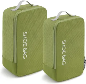 MissBoy Travel Shoe Bags, Set of 2 (Large Small) Water Resistant Shoe Bag with Zipper & Handle, Foldable Shoe Storage Organizer for Men and Women - Green