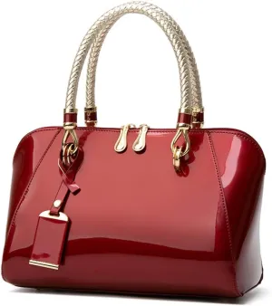 Mn&Sue Elegant Designer Crossbody Shoulder Bags Tote Women Upscale Patent Leather Top Handle Handbag Lady Purse