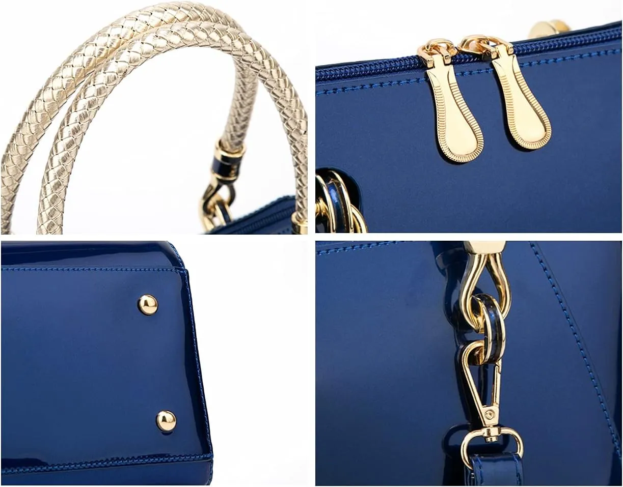Mn&Sue Elegant Designer Crossbody Shoulder Bags Tote Women Upscale Patent Leather Top Handle Handbag Lady Purse