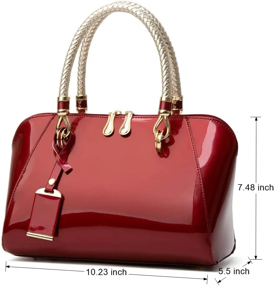 Mn&Sue Elegant Designer Crossbody Shoulder Bags Tote Women Upscale Patent Leather Top Handle Handbag Lady Purse