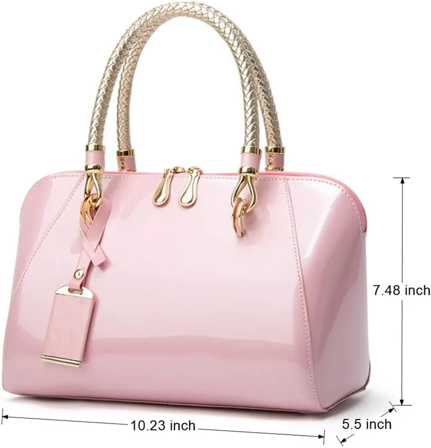 Mn&Sue Elegant Designer Crossbody Shoulder Bags Tote Women Upscale Patent Leather Top Handle Handbag Lady Purse