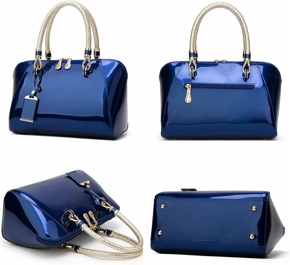 Mn&Sue Elegant Designer Crossbody Shoulder Bags Tote Women Upscale Patent Leather Top Handle Handbag Lady Purse
