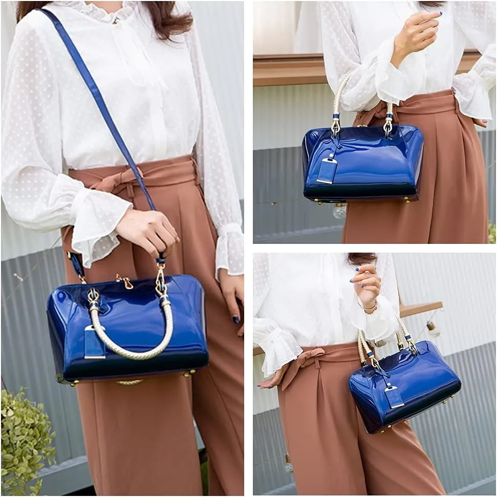 Mn&Sue Elegant Designer Crossbody Shoulder Bags Tote Women Upscale Patent Leather Top Handle Handbag Lady Purse
