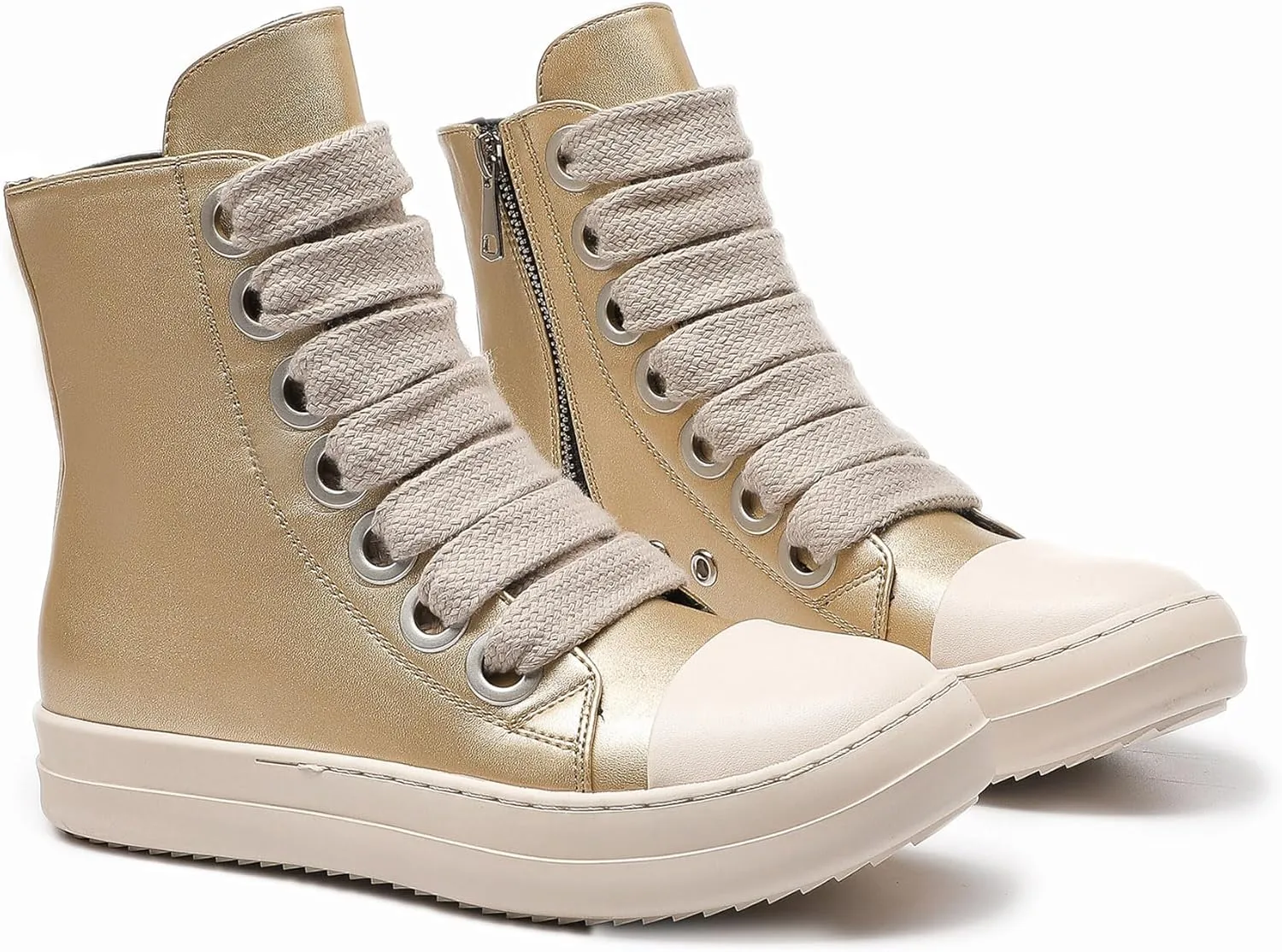 MOFEEDOUKA Womens High Top Sneakers Thick Shoe Laces PU Leather Comfort Platform Walking Shoes with Zipper