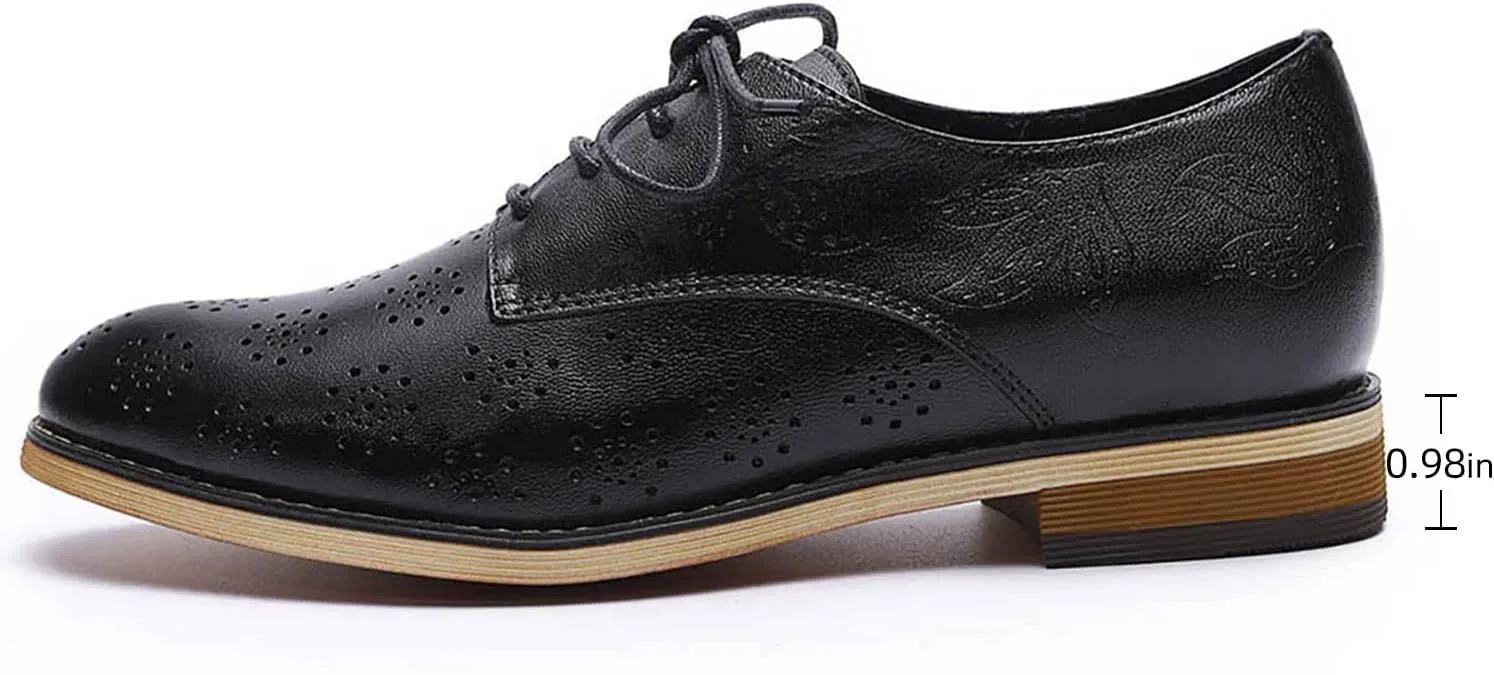 Mona flying Women's Printed Oxfords Brogue Derby Ladies Lace up Leather Shoes