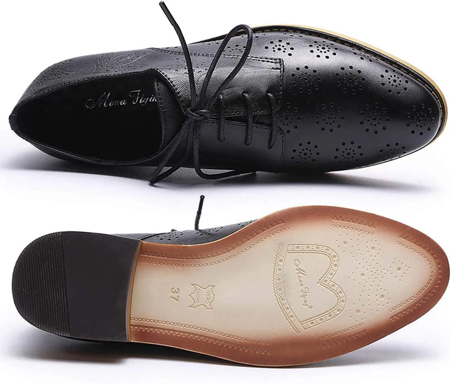 Mona flying Women's Printed Oxfords Brogue Derby Ladies Lace up Leather Shoes