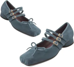 MOOMMO Women Ballet Flats Bow Square Toe Dress Flats Ankle Strap Comfort Flat Heel Ballet Shoes Triple Strap Cute Retro Walking Bow Flat Shoes Party Street Spring Fall 4-11 M US
