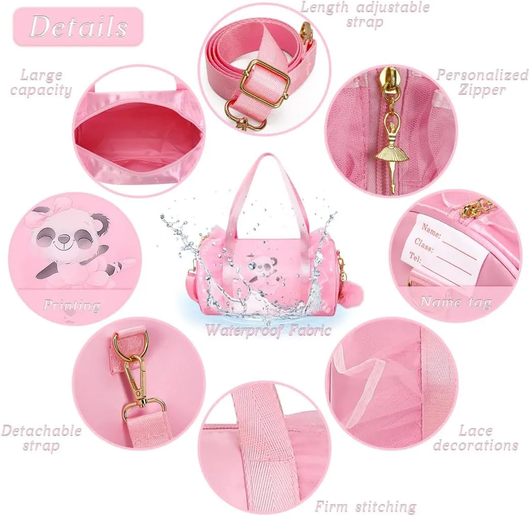 Moonmo Cute Ballet Dance Bag,Tutu Dress Bag, Waterproof Lightweight Dancing Animals Pink Dance Bag for Girls(Pink Panda)