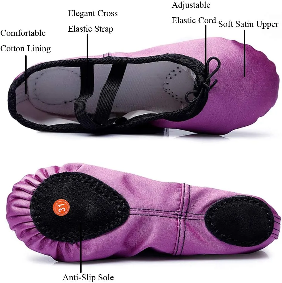 MSMAX Girls Ballet Shoes Toddler Costume Dancing Flats for Kids (Toddler/Little Kid/Big Kid)