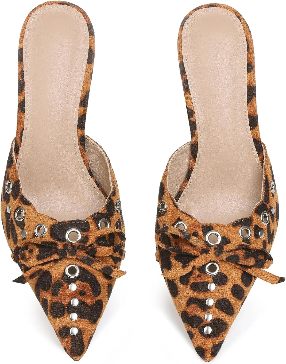 Mules for Women Black Kitten Heels Suede Closed Pointed Toe Kitten Pumps Slip On Bow Shoes Dress Sandals