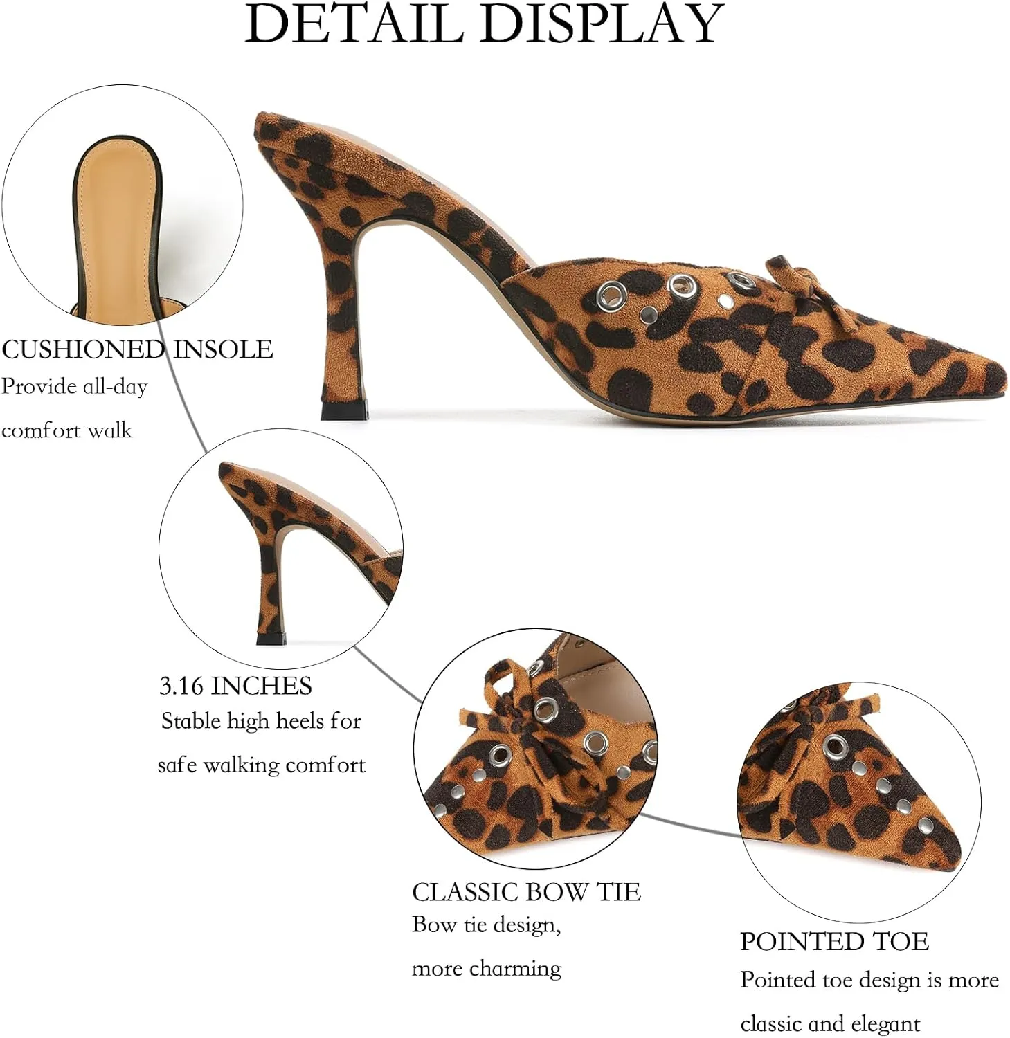 Mules for Women Black Kitten Heels Suede Closed Pointed Toe Kitten Pumps Slip On Bow Shoes Dress Sandals