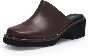 Mules for Women Clogs Chunky Block Heel Mule Square Closed Toe Slip-On Sandals with Memory Foam Padding Retro Rivet Comfort Fashion Slide Shoes