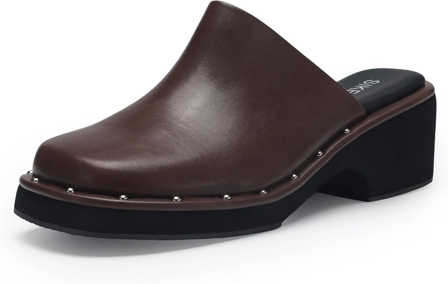 Mules for Women Clogs Chunky Block Heel Mule Square Closed Toe Slip-On Sandals with Memory Foam Padding Retro Rivet Comfort Fashion Slide Shoes