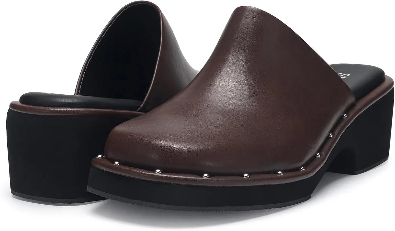 Mules for Women Clogs Chunky Block Heel Mule Square Closed Toe Slip-On Sandals with Memory Foam Padding Retro Rivet Comfort Fashion Slide Shoes
