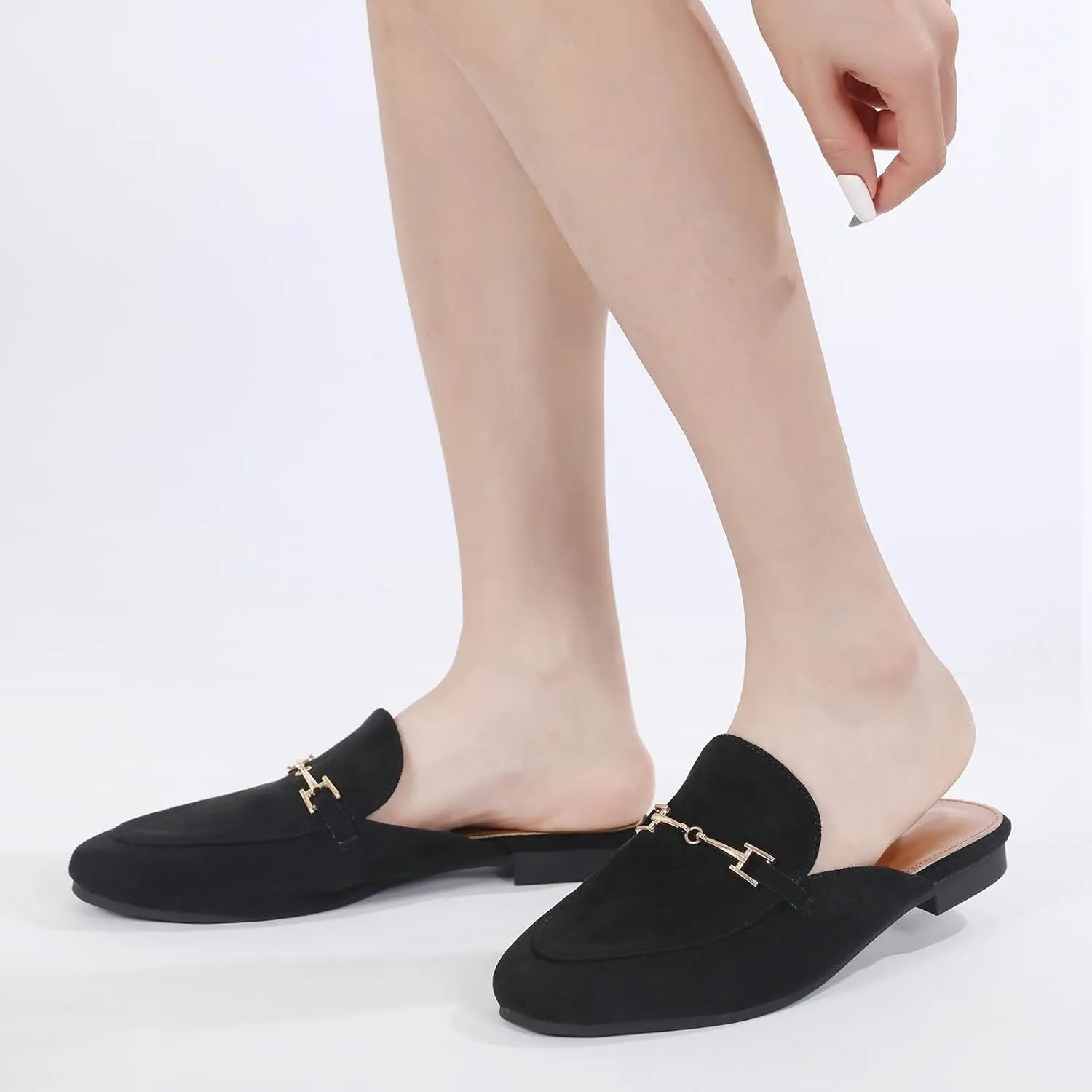 Mules for Women Flats Round Toe Womens Mules Buckle Slip on Slides Backless Loafer Shoes