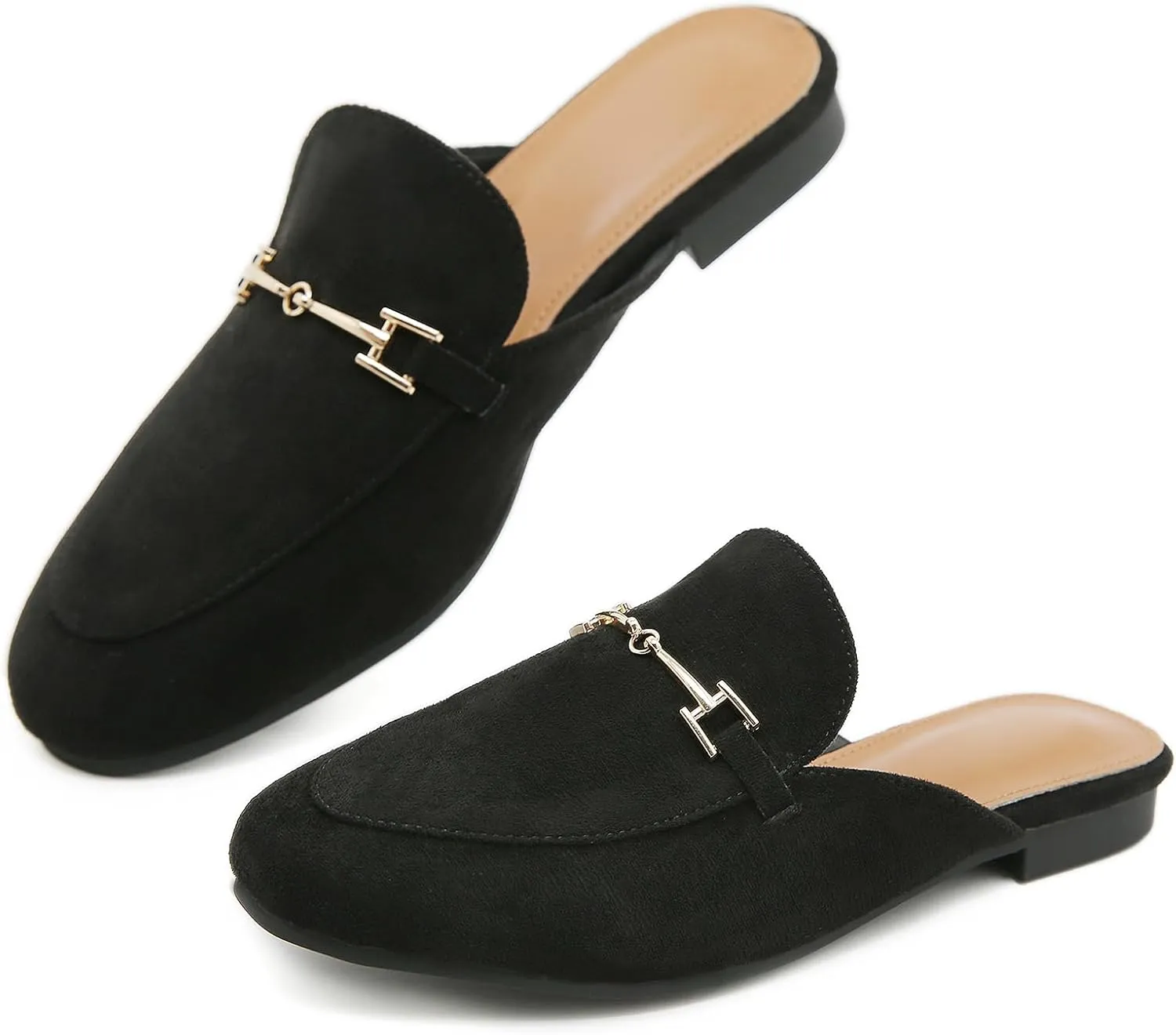 Mules for Women Flats Round Toe Womens Mules Buckle Slip on Slides Backless Loafer Shoes