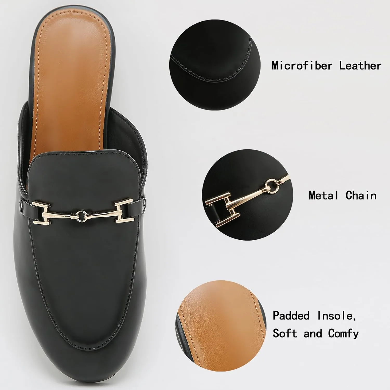Mules for Women Flats Round Toe Womens Mules Buckle Slip on Slides Backless Loafer Shoes