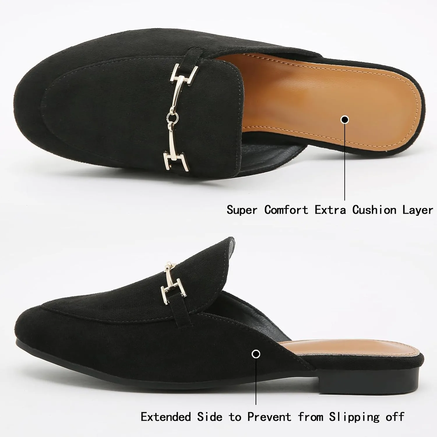 Mules for Women Flats Round Toe Womens Mules Buckle Slip on Slides Backless Loafer Shoes