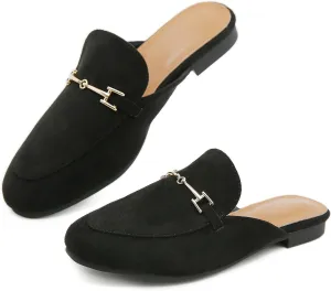 Mules for Women Flats Round Toe Womens Mules Buckle Slip on Slides Backless Loafer Shoes