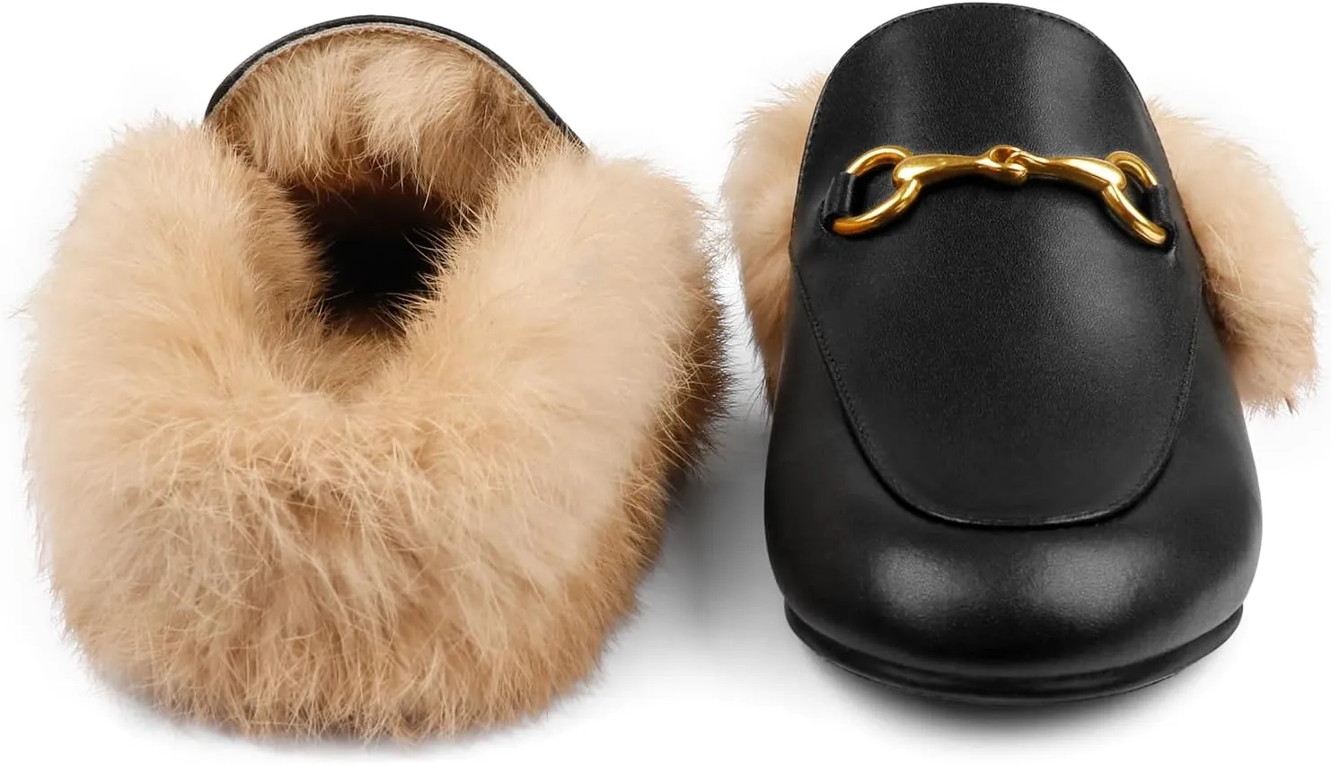 Mules for Women, Round Toe Backless Slip On Mule Flats Loafers Backless Faux Fur Slides Mules Shoes