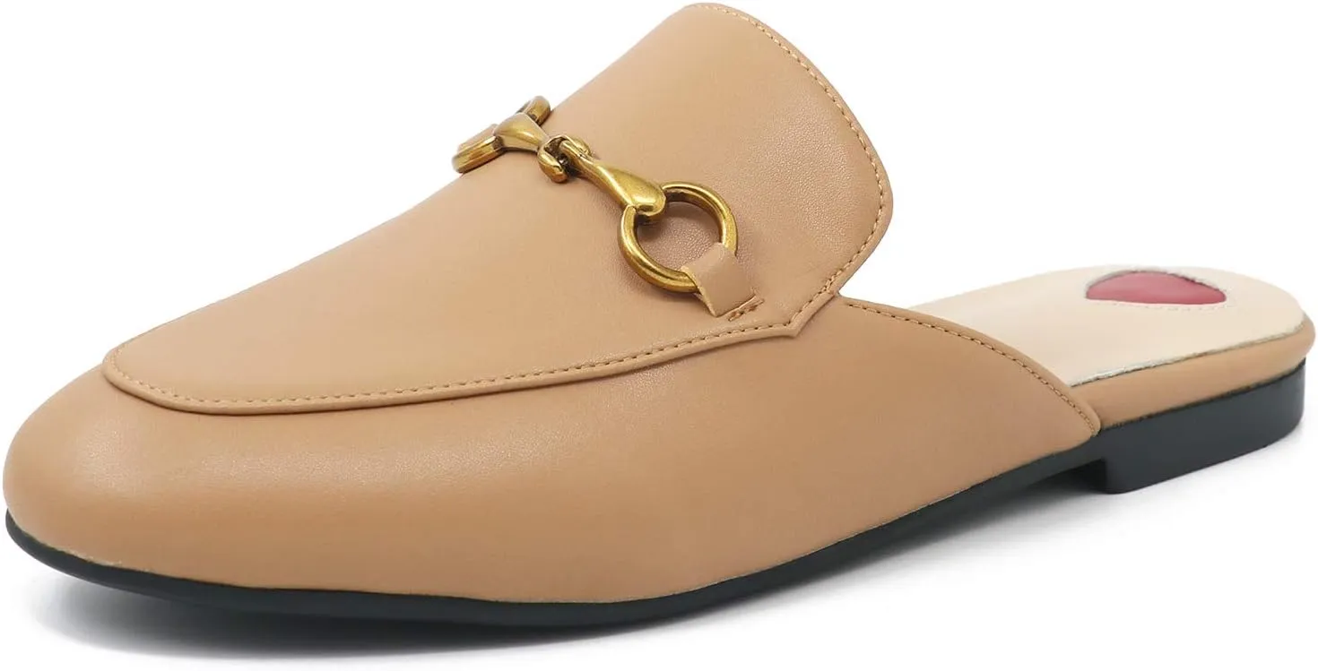 Mules for Women, Round Toe Backless Slip On Mule Flats Loafers Backless Faux Fur Slides Mules Shoes